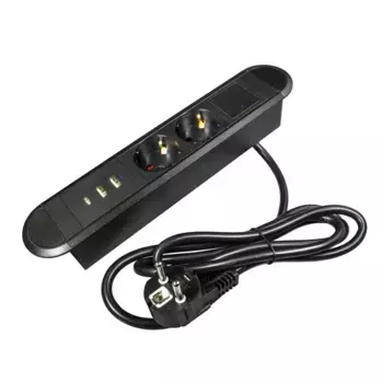 Блок розеток OPTIMA 2хSCHUKO+2USB A+1USB C + выключатель,max 3500W,250V,провод 1,8 с вилкой, черный