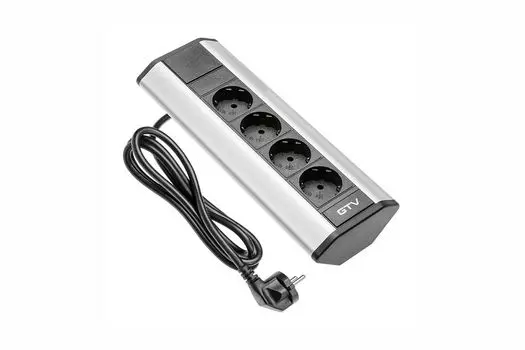 Блок розеток угловой 4 розетки AE-PBKT4S-80 (Schuko) серый, с проводом 1,5м