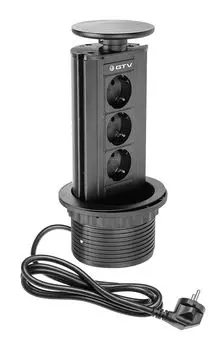 Блок розеток выдвижной 3 розетки AE-BPW3GS-20 (Schuko) черный, с проводом 1,5 метра