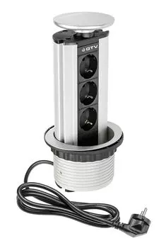 Блок розеток выдвижной 3 розетки AE-BPW3GS-80 (Schuko) серый, с проводом 1,5 метра