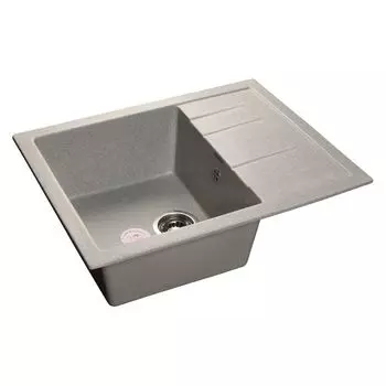 Мойка GRANFEST мрамор QUADRO GF-Q-650L (650*500*200 мм), серый, с сифоном и сливной арматурой