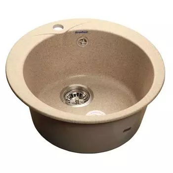 Мойка GRANFEST мрамор RONDO GF-R-480 (D=475, H=194 мм), песочный, с сифоном и сливной арматурой