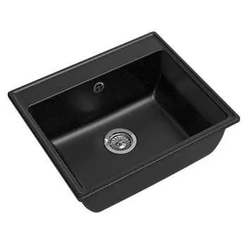 Мойка GRANFEST мрамор VERTEX GF-V-580 (580*500*200 мм), черный, с сифоном и сливной арматурой