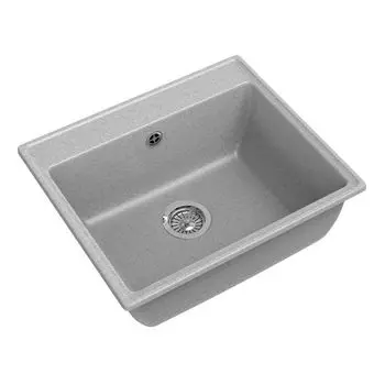 Мойка GRANFEST мрамор VERTEX GF-V-580 (580*500*200 мм), серый, с сифоном и сливной арматурой