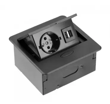 Розетка врезная AVARO (Schuko), 2xUSB (A+C), черный, с проводом 1,5 метра