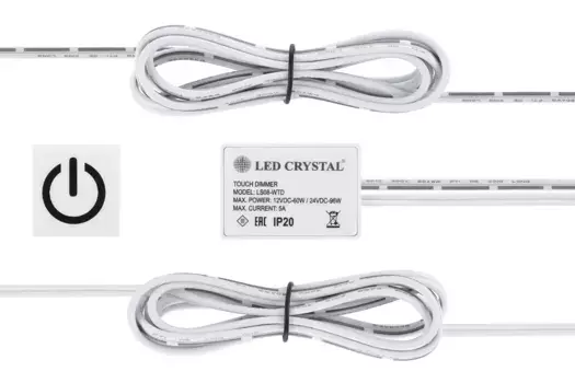 Выключатель на касание с диммером для дерева/стекла 12V/60W, 24V/96W, 5А, IP20, белый