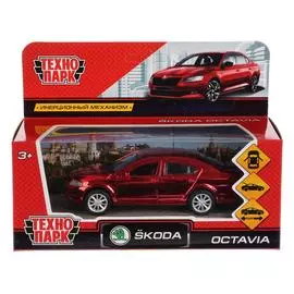 Машина металлическая SKODA OCTAVIA ХРОМ КРАСНЫЙ, 12см, открываются двери, инерция,Технопарк