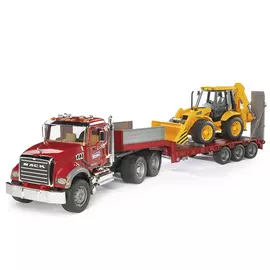 Тягач с прицепом–платформой Bruder MACK с колёсным экскаватором–погрузчиком JCB 4CX