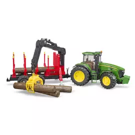 Трактор John Deere c прицепом с манипулятором и 4 брёвнами Bruder