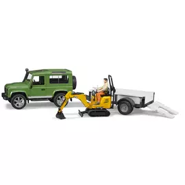 Внедорожник Bruder Land Rover Defender c прицепом-платформой, гусеничным мини экскаватором 8010 CTS и рабоч