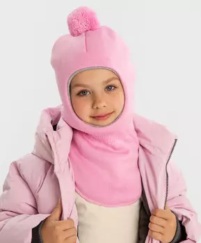 Балаклава утепленная с помпоном розовая для девочки Button Blue