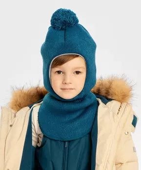 Балаклава утепленная с помпоном синяя детская Button Blue