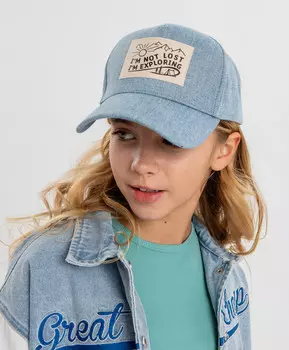 Бейсболка джинсовая с шевроном голубая детская Button Blue