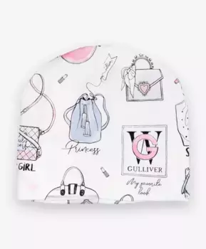 Белая трикотажная шапка с принтом Gulliver (46-48)