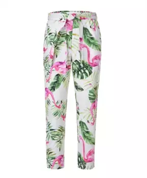 Белые брюки с орнаментом Фламинго Button Blue (104)