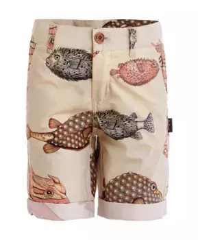 Бежевые шорты с орнаментом Диковинные рыбы Gulliver (122)
