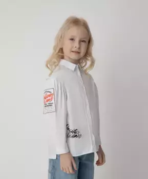 Блузка белая с принтом и рюшами Gulliver (128)