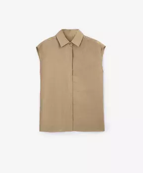 Блузка без рукавов прямой свободной формы из льна бежевая GLVR