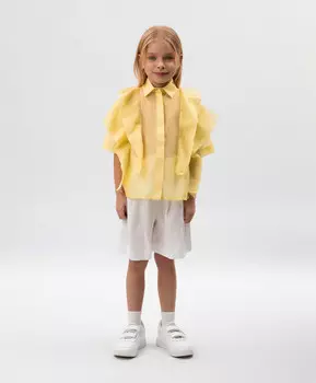 Блузка для девочки с коротким рукавом из полупрозрачного текстиля с высоким содержанием шелка желтая Roberto Moretti