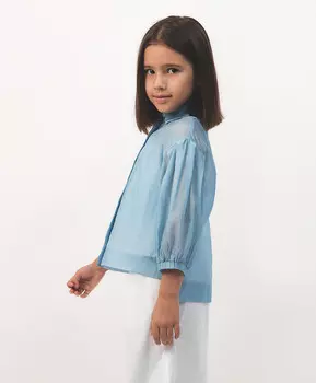Блузка из батиста с рукавами голубая Gulliver Select (128)