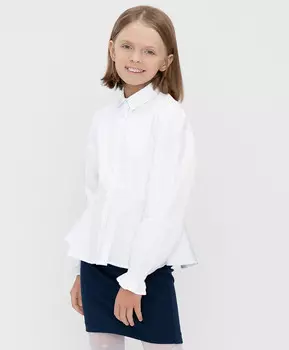 Блузка классическая с баской белая Button Blue