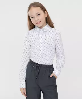 Блузка классическая с принтом горох белая Button Blue (164)