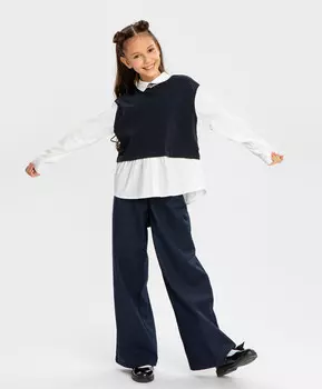 Блузка комбинированная с имитацией жилетки синяя Button Blue (170)