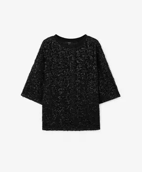 Блузка оверсайз из кружева с пайетками черная GLVR (S)