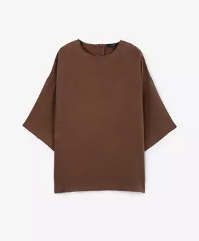 Блузка оверсайз из текстиля с эффектом мокрого шелка коричневая GLVR