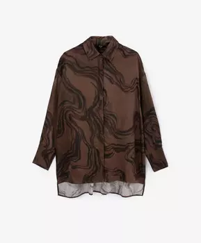 Блузка прямой свободной формы из принтованного текстиля коричневая GLVR