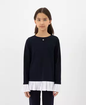 Блузка с белой плиссированной отделкой синяя Gulliver (170)