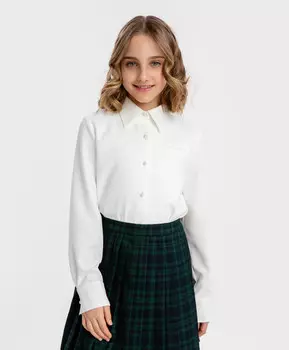 Блузка с длинным рукавом в мелкую клетку молочная Button Blue (122)