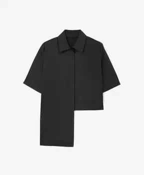 Блузка с коротким рукавом с асимметричной линией низа черная GLVR (XS)