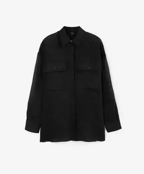 Блузка силуэта умеренный оверсайз из полупрозрачной ткани с высоким содержанием льна черная GLVR