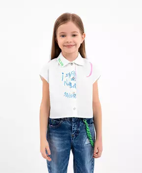 Блузка текстильная укороченная белая Gulliver (116)