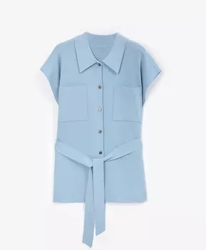 Блузка трикотажная прямой свободной формы со спущенным плечом голубая GLVR (XL)