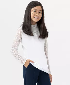 Блузка трикотажная с кружевными рукавами белая Button Blue (122)