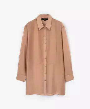 Блузка удлиненная полупрозрачная с длинным рукавом бежевая GLVR (XL)