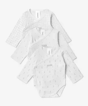 Боди распашное с длинным рукавом унисекс комплект из 3-х штук белые Gulliver