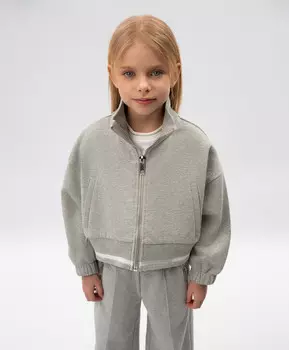 Бомбер для девочки распашной укороченный серый меланж с люрексом Roberto Moretti