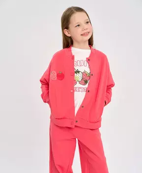 Бомбер оверсайз для девочки на кнопках и с принтом коралловый Button Blue