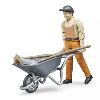 Bruder Фигурка работника коммунальной службы с тележкой и аксессуарами