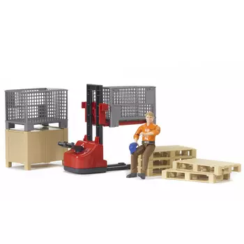 Bruder Механический складской погрузчик со складскими аксессуарами и фигуркой