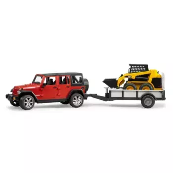 Bruder Внедорожник c прицепом-платформой Jeep Wrangler Unlimited Rubicon и колёсным мини-погрузчиком CAT