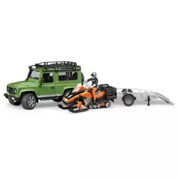 Bruder Внедорожник Land Rover Defender с прицепом, снегоходом и водителем