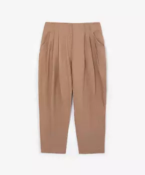 Брюки-бананы из меланжевого льна бежевые GLVR (XL)