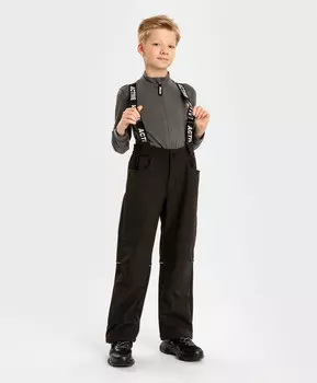 Брюки демисезонные Softshell со съемными подтяжками черные для мальчика Button Blue (122)