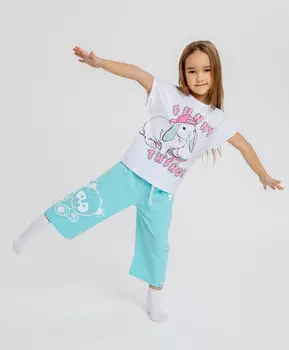 Брюки домашние с принтом голубые для девочки Button Blue (98-104)