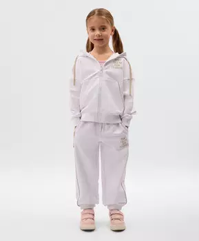 Брюки-джоггеры для девочки из футера белые Gulliver