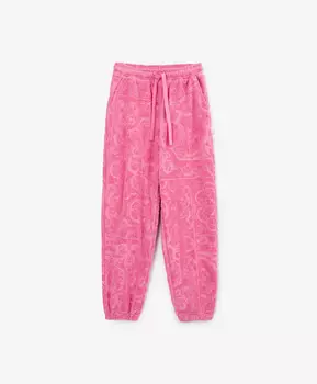 Брюки-джоггеры для девочки из махрового трикотажа розовые Gulliver
